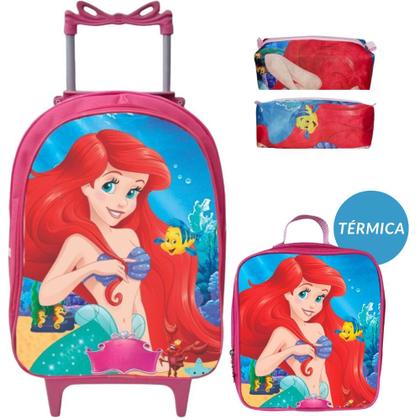 Imagem de Kit Mochila  Rodinha Menina Juvenil + Estojo + Lancheira Térmica Infantil