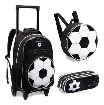 Imagem de Kit Mochila Rodinhas Infantil Menino Escolar Bola Futebol 