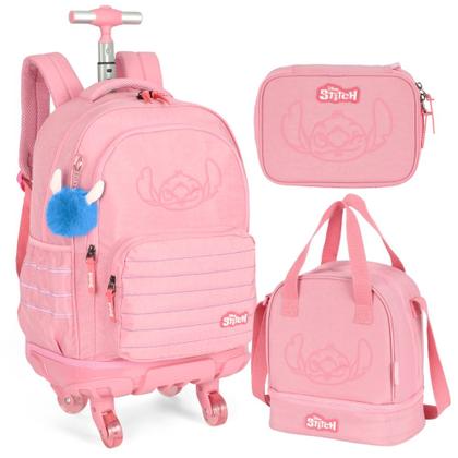 Imagem de Kit Mochila Rodinhas STITCH DISNEY Salmão Luxcel MC49232SC