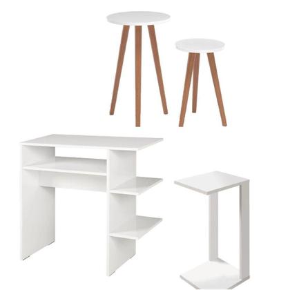 Imagem de Kit Móvel Mesa Madeira Lateral Apoio Notebook Comida Livros