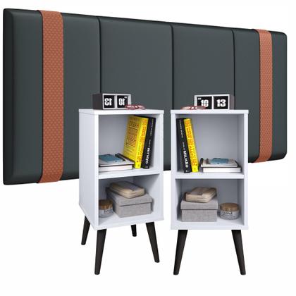 Imagem de Kit Mozão Cabeceira Parise 1,40 + 2 mesa de cabeceira Charme Cor Cinza c/ Branco