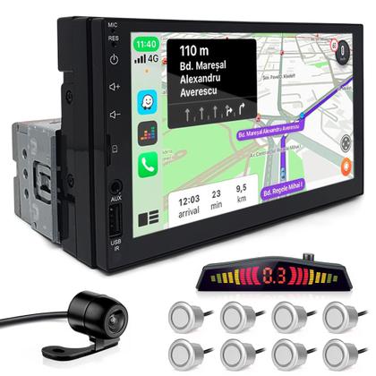 Imagem de Kit Multimídia 1 Din 7 Polegadas + Câmera Ré + Sensor 8 Pontos Prata Cobalt 2011 2012 2013 2014 Carplay