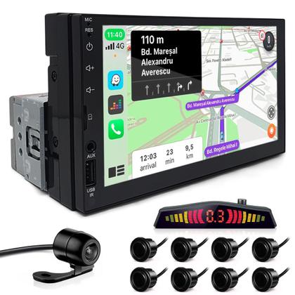 Imagem de Kit Multimídia 1 Din 7 Polegadas + Câmera Ré + Sensor 8 Pontos Preto Cobalt 2011 2012 2013 2014 Android Auto