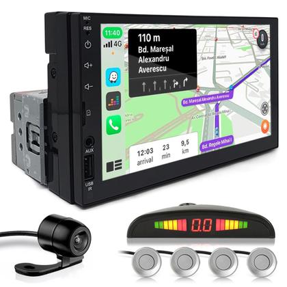 Imagem de Kit Multimídia 1 Din 7 Polegadas + Câmera Ré + Sensor Ré Prata Tucson 2010 2011 2012 2013 Android Auto
