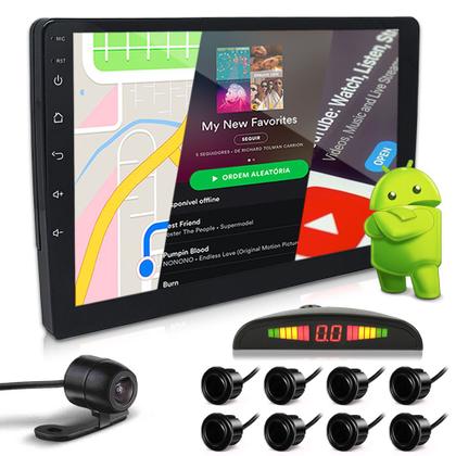 Imagem de Kit Multimídia 9 Polegadas Android + Câmera Ré + Sensor 8 Pontos Preto Corsa Classic 2007 2008 2009 2010 2011 USB Bluetooth