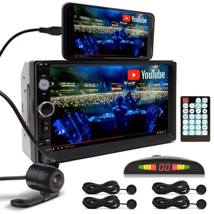 Imagem de Kit Multimídia + Câmera Ré + Sensor Ré Preto Celta 2000 2001 2002 2003 2004 2005 Bluetooth USB 7 Polegadas Touch Espelhamento