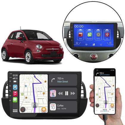 Imagem de Kit Multimidia MP5 9" Fiat 500 2010-2015 CarPlay/Android-Auto + Câmera de Ré e Moldura Painel