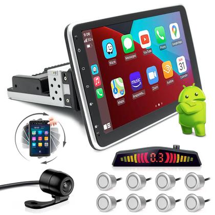 Imagem de Kit Multimídia Rotate + Câmera Ré + Sensor 8 Pontos Prata Prisma 2017 2018 2019 2020 Android Auto