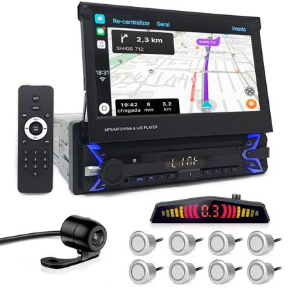 Imagem de Kit Multimídia Tela Retrátil + Câmera Ré + Sensor 8 Pontos Prata Focus 2004 2005 2006 2007 2008 2009 Carplay