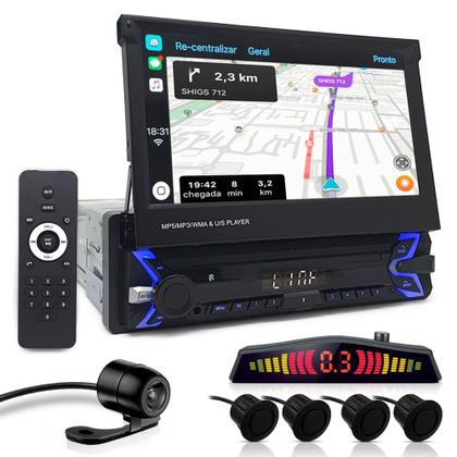 Imagem de Kit Multimídia Tela Retrátil + Câmera + Sensor Ré Preto Fosco Prisma 2017 2018 2019 2020 Espelhamento Carplay