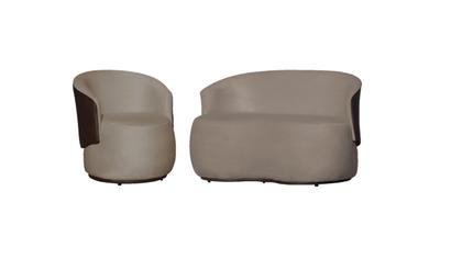 Imagem de Kit Namoradeira + Poltrona Decorativa Beatriz Orgânica Composê Couro Marrom Suede Capuccino Ms Decor