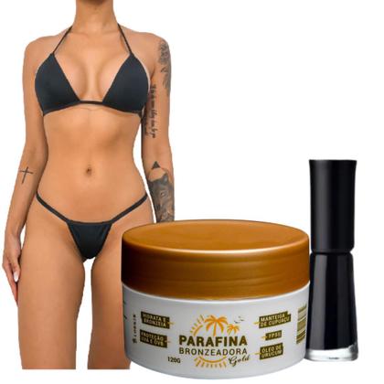 Imagem de KIT NATAL 01 PARAFINA BRONZEADORA GOLD 120G + 01 Biquíni para Marquinha tipo Fita em Tecido Preto (Tamanho único)