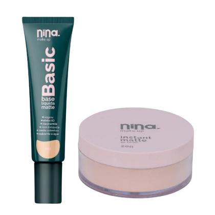 Imagem de Kit Nina Makeup Base Líquida Basic+Pó Solto Instant Cor 1