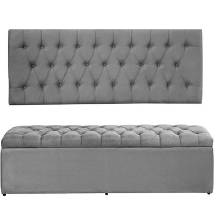 Imagem de Kit Painel Cabeceira com Bau Calçadeira Dubai 1,38m Para Cama Casal Suede Cinza - Aurora Line