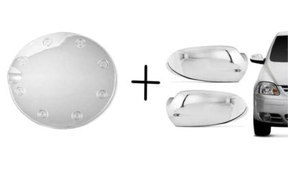 Imagem de Kit Par De Aplique Cromado Retrovisores + Tampa De Combustível
