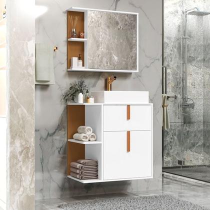 Imagem de Kit Para Banheiro Balcão com Cuba e Espelho Argos cor Branco / Nature - MJM Casa dos Móveis