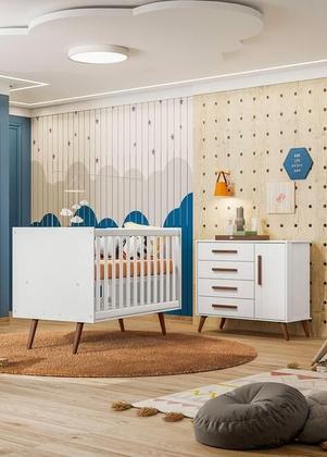 Imagem de Kit Para Quarto Infantil Com Berço Americano E Cômoda Retrô - Branco Acetinado