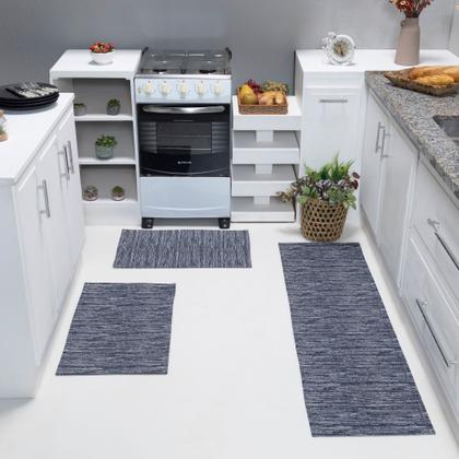 Imagem de Kit Passadeira Tapete Emborrachado Geométrico Arabesco Novas Estampas 03 Peças Para Cozinha