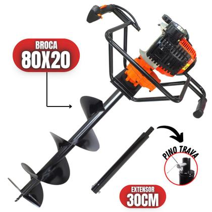 Imagem de KIT Perfurador de Solo Vulcan VPS520 2T 52CC 2,5CV Com Broca 80x20cm + Extensão 30cm com Pino Trava