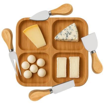 Imagem de Kit Petisqueira 4 Divisórias + Jogo 4 Utensílios P/ Queijo