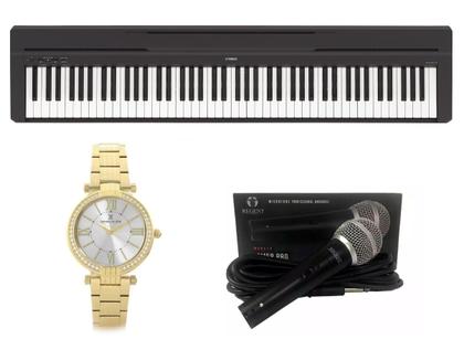 Imagem de Kit Piano Digital Yamaha P45 Microfone e Relógio DK11138-1