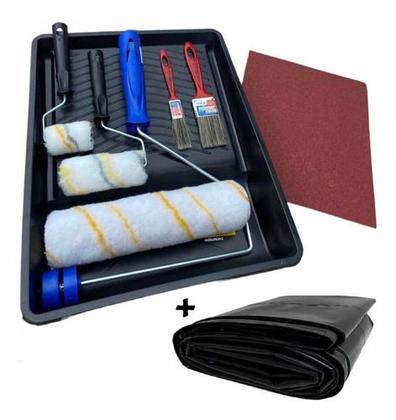 Imagem de Kit Pintura Parede Rolo Lã Bandeja Lixa Pincel Lona C/ 15 Pç
