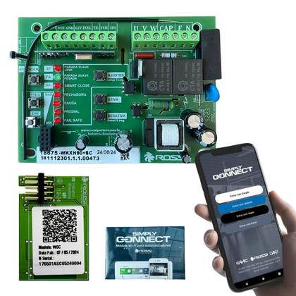 Imagem de Kit Placa Central De Comando Wkxh90 Simply Connect Motor Portão Wifi Rossi