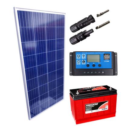 Imagem de Kit Placa Solar 155w Controlador 10a Lcd Bateria 115ah - Monocristalino