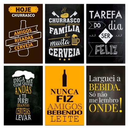 Imagem de Kit Placas Quadros Decorativo Churrasco Frase 6 pçs 20x30 cm