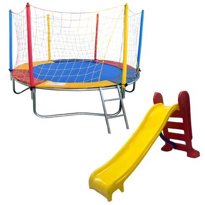 Imagem de Kit Playground Cama Elástica Pula Pula Trampolim 2,30m + Escorregador Infantil Médio 3 Degraus