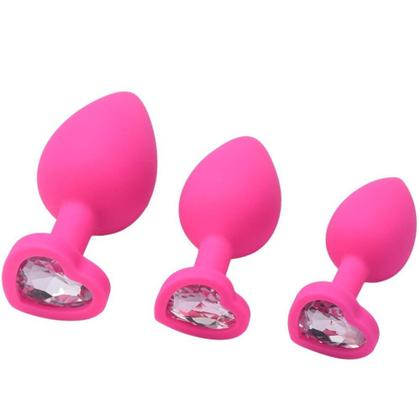 Imagem de Kit - Plug Anal de Silicone Rosa com Pedra