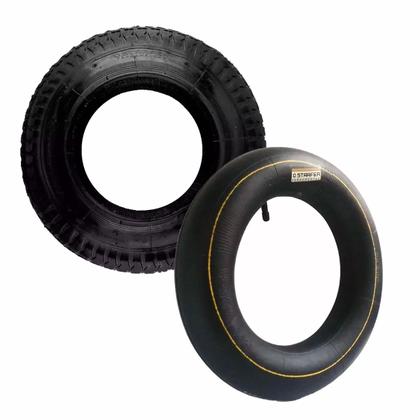 Imagem de Kit Pneu e Câmara para Carrinho de Mão 3,50x8 Reposição Durável para Equipamentos de Jardim e Construção