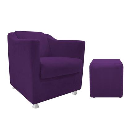 Imagem de kit Poltrona Tilla e Puff Dado Suede Roxo - DAMAFFÊ MÓVEIS