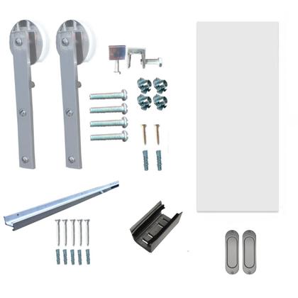 Imagem de Kit Porta Madeira 0,80x2,10m Primer + Trilho Correr 1,60m Escovado + Brinde - 319900130 + KTL-160E