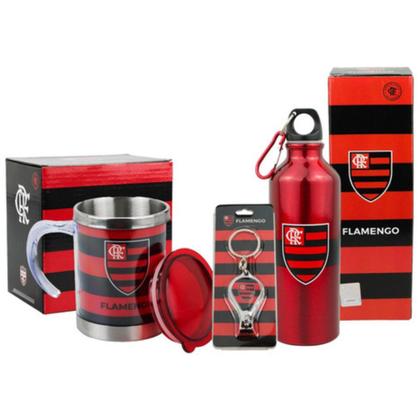 Imagem de Kit Presente Flamengo Caneca Inox Garrafa Chaveiro Cortador