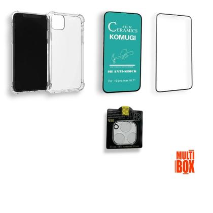 Imagem de Kit Proteção: Película 3D Vidro +Película Cerâmica + Película Câmera + Capa Transparente P/ IPHONE 12 PRO MAX