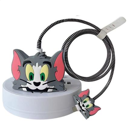 Imagem de Kit Protetor De Cabo Usb E Capa Carregador Celular Tom Jerry