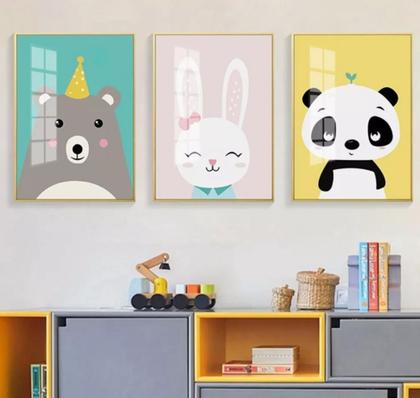 Imagem de Kit Quadros Decoração 5 pçs Urso Coelho Panda"