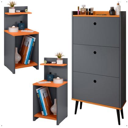 Imagem de Kit Quarto 2 Mesas Cabeceira Nicho Prateleira Sapateira Vertical Organizadora 18 Pares Calçados - Lojas RPM