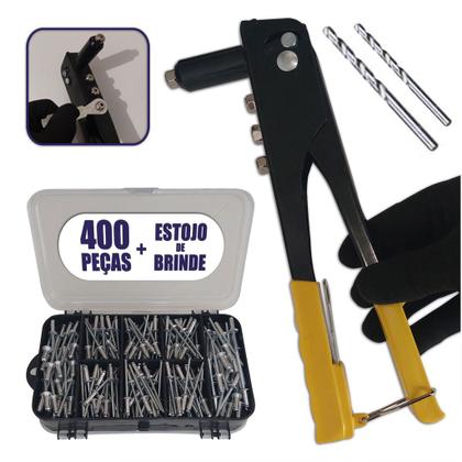 Imagem de Kit Rebitador + 400 Rebites + Estojo Dupla tampa + Brocas