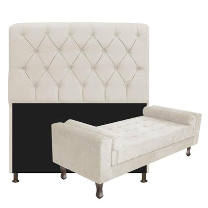 Imagem de Kit Recamier Sofá Calçadeira Divã Félix 195 cm e Cabeceira Estofada Lady 195 cm Para Cama Box King Size Sintético Bege - AM Decor