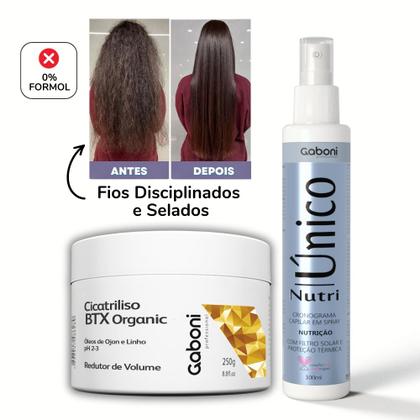 Imagem de Kit Redutor de Volume Cicatriliso BTX Organic 250g + Spray Termoprotetor Nutri Único 100ml Gaboni
