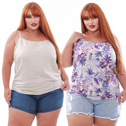 Imagem de Kit Regata Básica Plus Size Viscose e Cetim