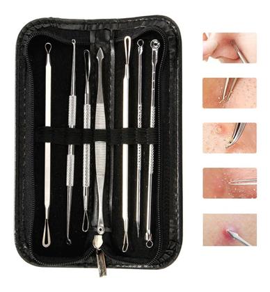 Imagem de Kit Removedor de Acne e Cravos 7 Peças em Aço Inox - Remoção Suave de Imperfeições