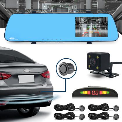 Imagem de Kit Retrovisor C/ Tela + Câmera + Sensor Ré Cinza Grafite Chumbo Audi A1 2010 2011 2012 2013 Espelho Visor Estacionamento