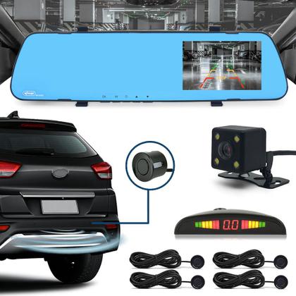 Imagem de Kit Retrovisor C/ Tela + Câmera + Sensor Ré Preto Renault Clio 2009 2010 2011 2012 Espelho Visor Estacionamento
