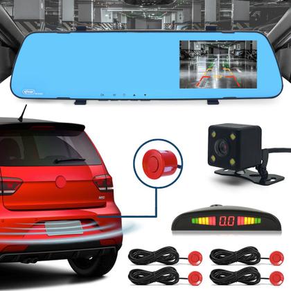 Imagem de Kit Retrovisor C/ Tela + Câmera + Sensor Ré Vermelho BMW X6 2016 2017 2018 2019 2020