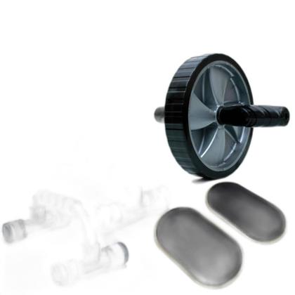 Imagem de Kit Roda Abdominal Rolinho Com Apoio Flexão + Corda + Disco