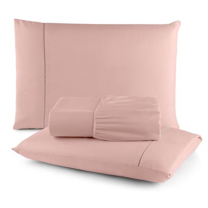 Imagem de Kit Roupa de Cama Lençol Casal King 3 Peças 400 Fios Micropercal Com Elástico Super Macio