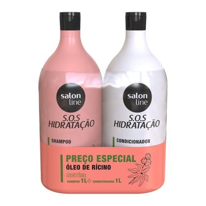 Imagem de Kit S.O.S Hidratação Óleo de Rícino Shampoo e Condicionador Litrão Salon Line